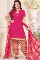 Appealing Pink Cotton Patiala Salwar Kameez