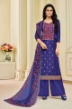 Blue Pure Upada Silk With Full Embroidery Work Palazzo Suit