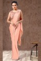 Saree in Peach Lycra with Embroidered