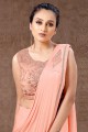 Saree in Peach Lycra with Embroidered