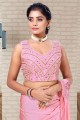 Embroidered Lycra Pink Saree with Blouse
