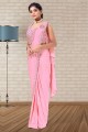 Embroidered Lycra Pink Saree with Blouse