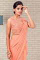 Lycra Embroidered Peach Saree with Blouse