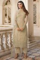 Beige Embroidered Net Palazzo Suit