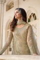 Beige Embroidered Net Palazzo Suit