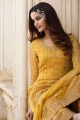 Embroidered Palazzo Suit in Mustard  Net