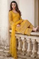 Embroidered Palazzo Suit in Mustard  Net