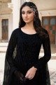 Embroidered Net Black Palazzo Suit with Dupatta