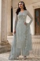 Net Palazzo Suit with Embroidered in Grey