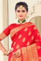 Banarasi silk Red Weaving Banarasi Saree with Blouse