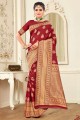 Banarasi silk Weaving Maroon Banarasi Karva Chauth Saree with Blouse
