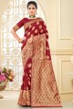 Banarasi silk Weaving Red Banarasi karva chauth Saree with Blouse