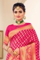 Pink Banarasi silk Karva Chauth Banarasi Saree with Weaving