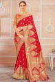 Red Banarasi silk Banarasi Saree with Weaving