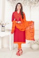 Admirable Red South Cottan Churidar Suit