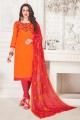 Alluring Orange South Cottan Churidar Suit