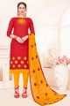 Classy Red South Cottan Churidar Suit