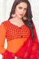 Traditional Orange Satin Cotton Churidar Suit