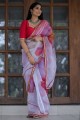 Saree in White Organza with Lace,digital print
