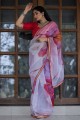 Saree in White Organza with Lace,digital print