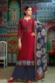 Dazzling Red Modal Chanderi Cotton Palazzo Suit