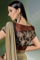 Lycra Thread,embroidered Beige Saree with Blouse