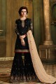 Charming Black Satin Georgette Palazzo Suit