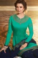 Contemporary Green Satin Georgette Palazzo Suit