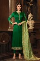 Glorious Green Satin Georgette Churidar Suit