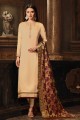 Admirable Cream Satin Georgette Churidar Suit