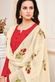 Red Pure Cotton Jaam Silk Palazzo Suit