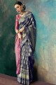 Indian Ethnic Navy Blue, Pink Banarasi Silk saree