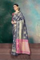 Indian Ethnic Navy Blue, Pink Banarasi Silk saree