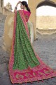 Stone,mirror Banarasi silk Saree in Green
