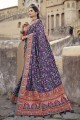 Purple Stone,mirror Banarasi silk Saree