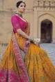 Mustard Saree with Stone,mirror Banarasi silk
