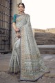 Grey Banarasi silk Saree with Stone,mirror