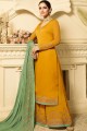 Yellow Satin georgette Palazzo Suits