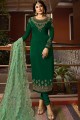 Forest green Satin georgette Churidar Suits