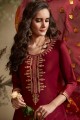 Maroon Cotton and silk Patiala Suits