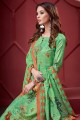 Green Cotton,ikat and silk Palazzo Suits