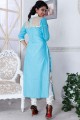 Blue Chanderi and cotton Straight Suit