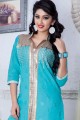 Blue Chanderi and cotton Straight Suit