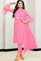 Pink Cotton and satin Straight Pant Suit