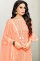 Peach Cotton and satin Straight Pant Suit