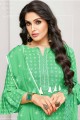 Green Cotton and satin Straight Pant Suit