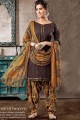 Brown Cotton and jacquard Patiala Suits