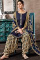 Navy blue Cotton and jacquard Patiala Suits