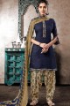 Navy blue Cotton and jacquard Patiala Suits