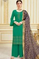 Alluring Green Satin Palazzo Suits